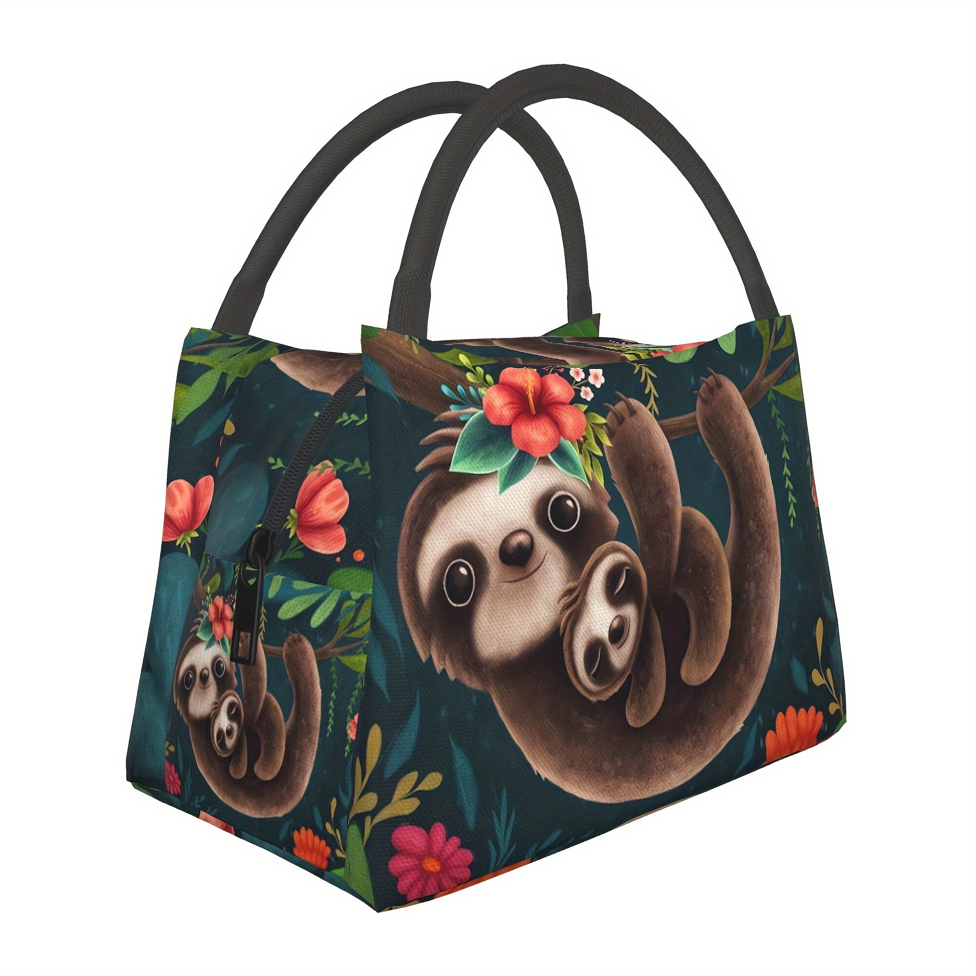 

Sloth-themed Reusable Cooler Bag - Insulated For Camping, Picnics & Beach , School, Office & Outdoor Use, Waterproof Polyester, 11x6.5x7in