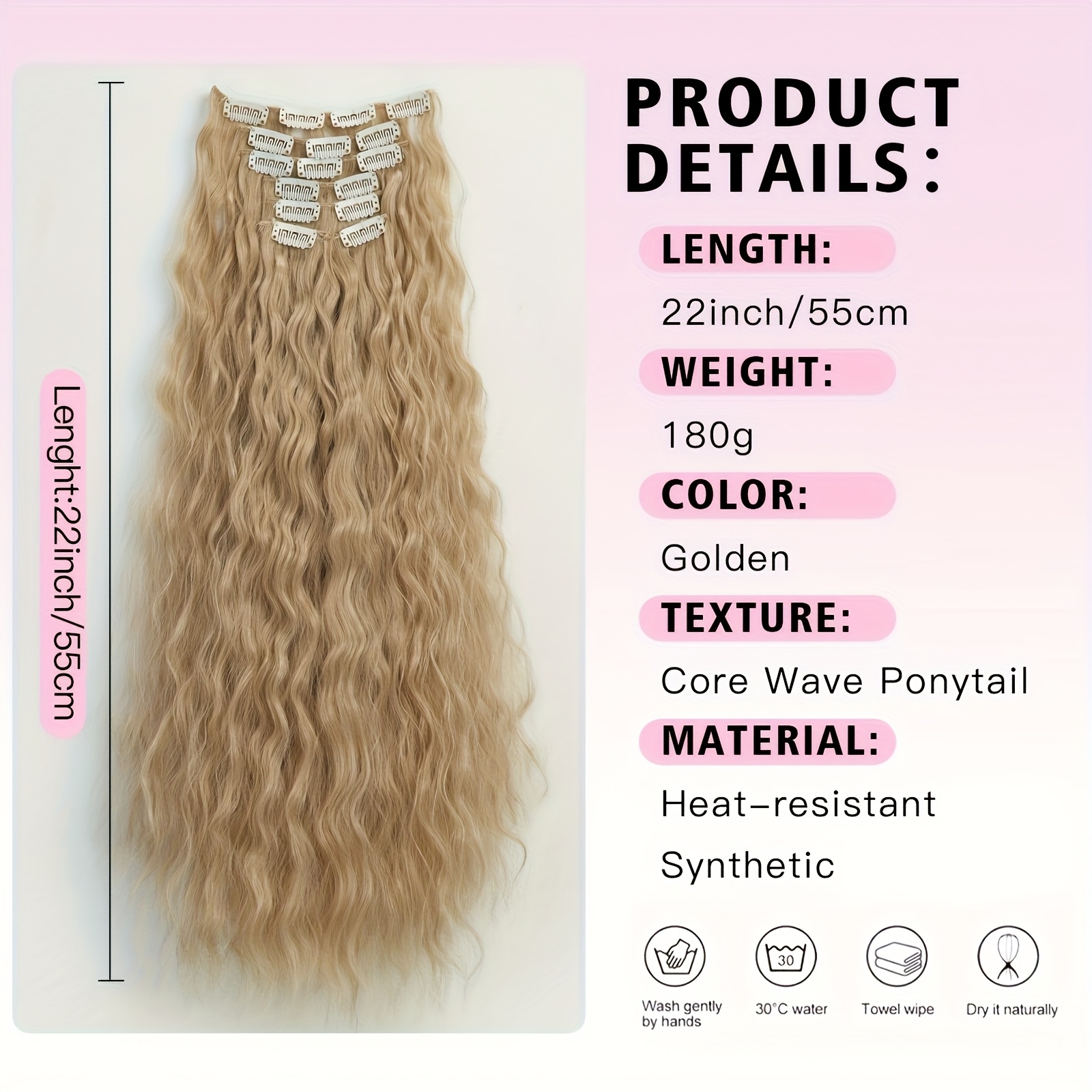 6pcs set wavy long hair clip in extensions synthetic   womens elegant hair accessories for daily use details 5