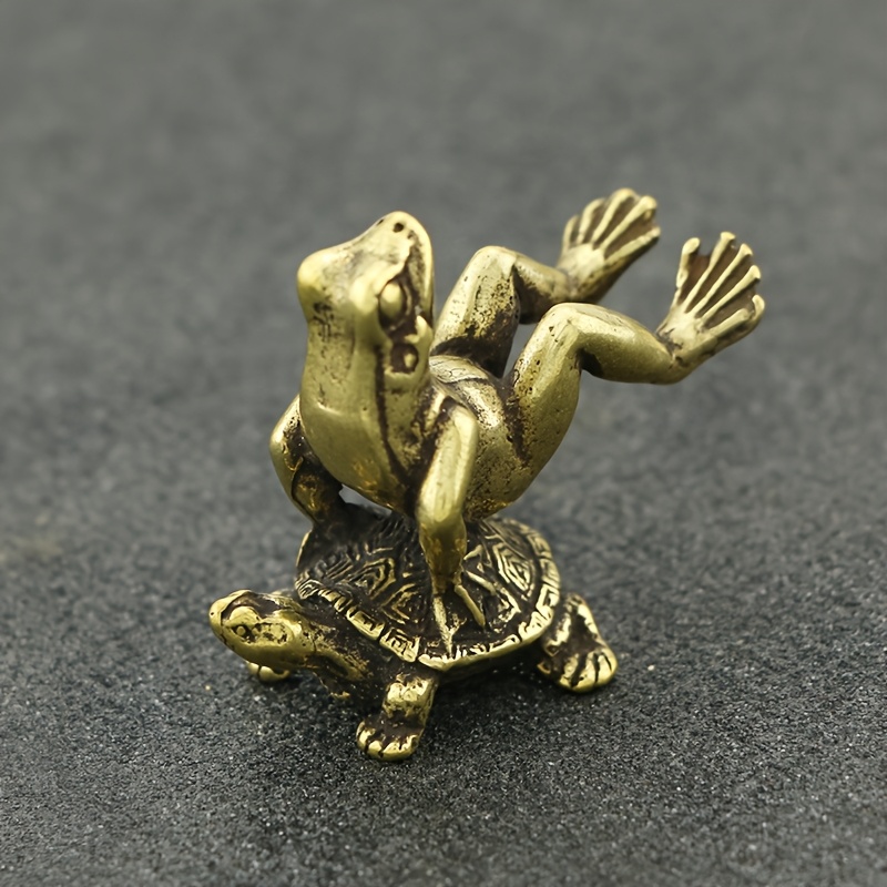 TEMU Vintage Brass Turtle & Frog Figurine - Handcrafted Solid Copper Desk Decor, Home, Office, And Holiday Decorations For Christmas,halloween