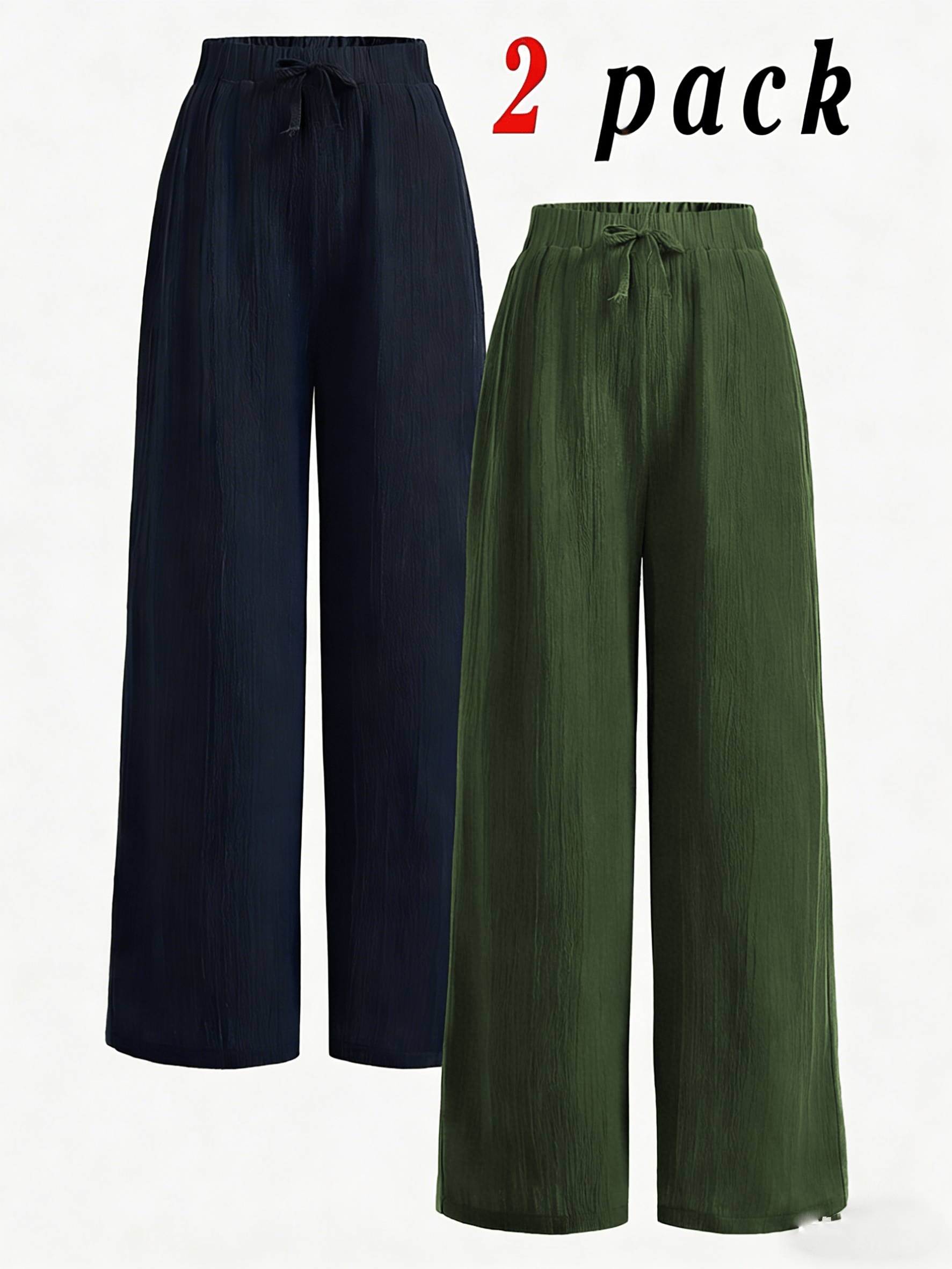 2pcs womens wide leg pants with elastic high waist loose fit straight leg step