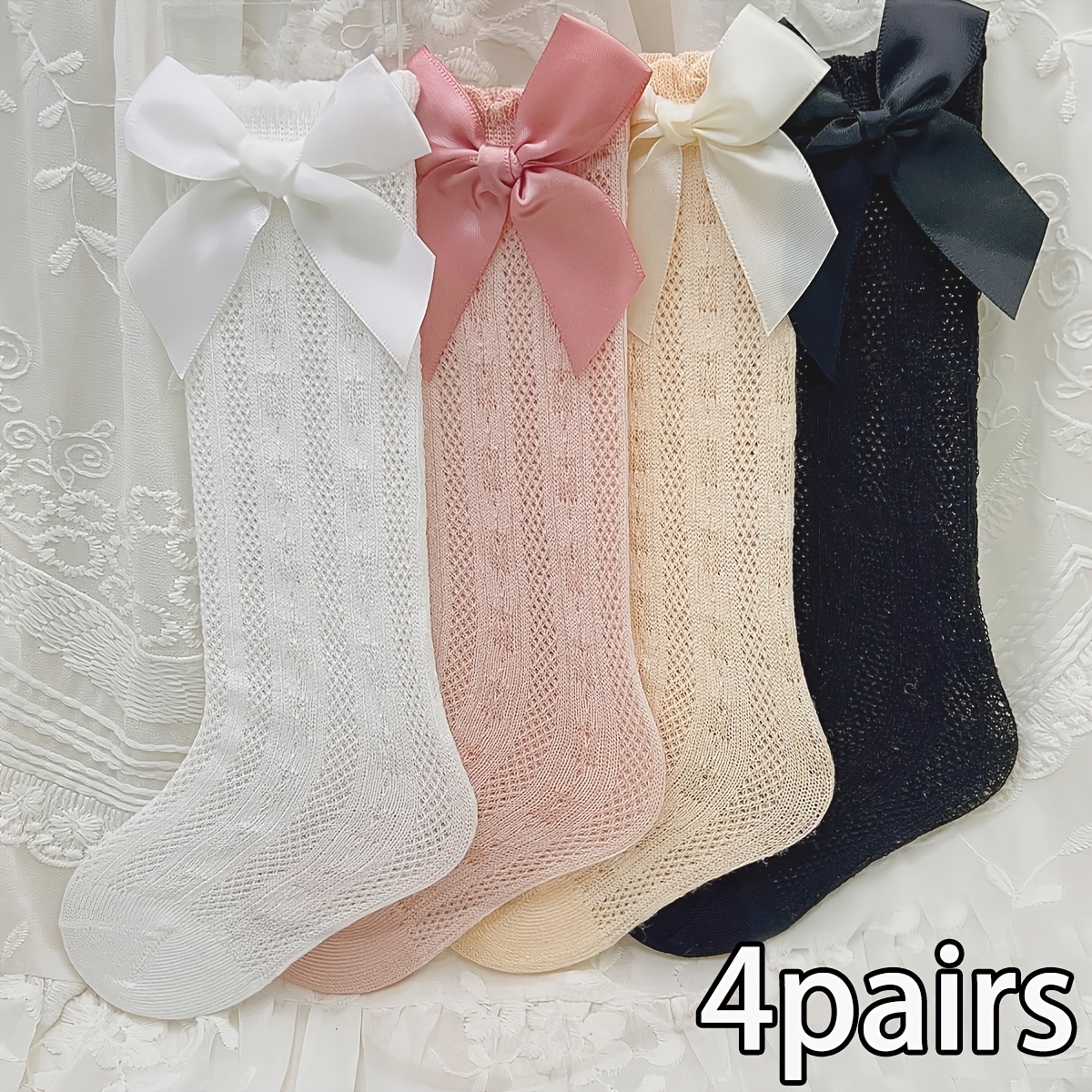 4pairs Kids Thin Socks Mid Crew Socks, Fall And Winter Clothes