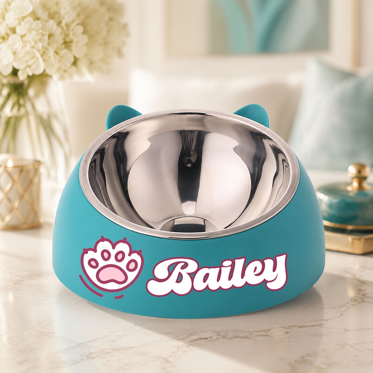 TEMU Cuenco personalizado para gatos y perros lindo, cuenco de acero inoxidable de calidad personalizado, cuenco inclinable para protección del