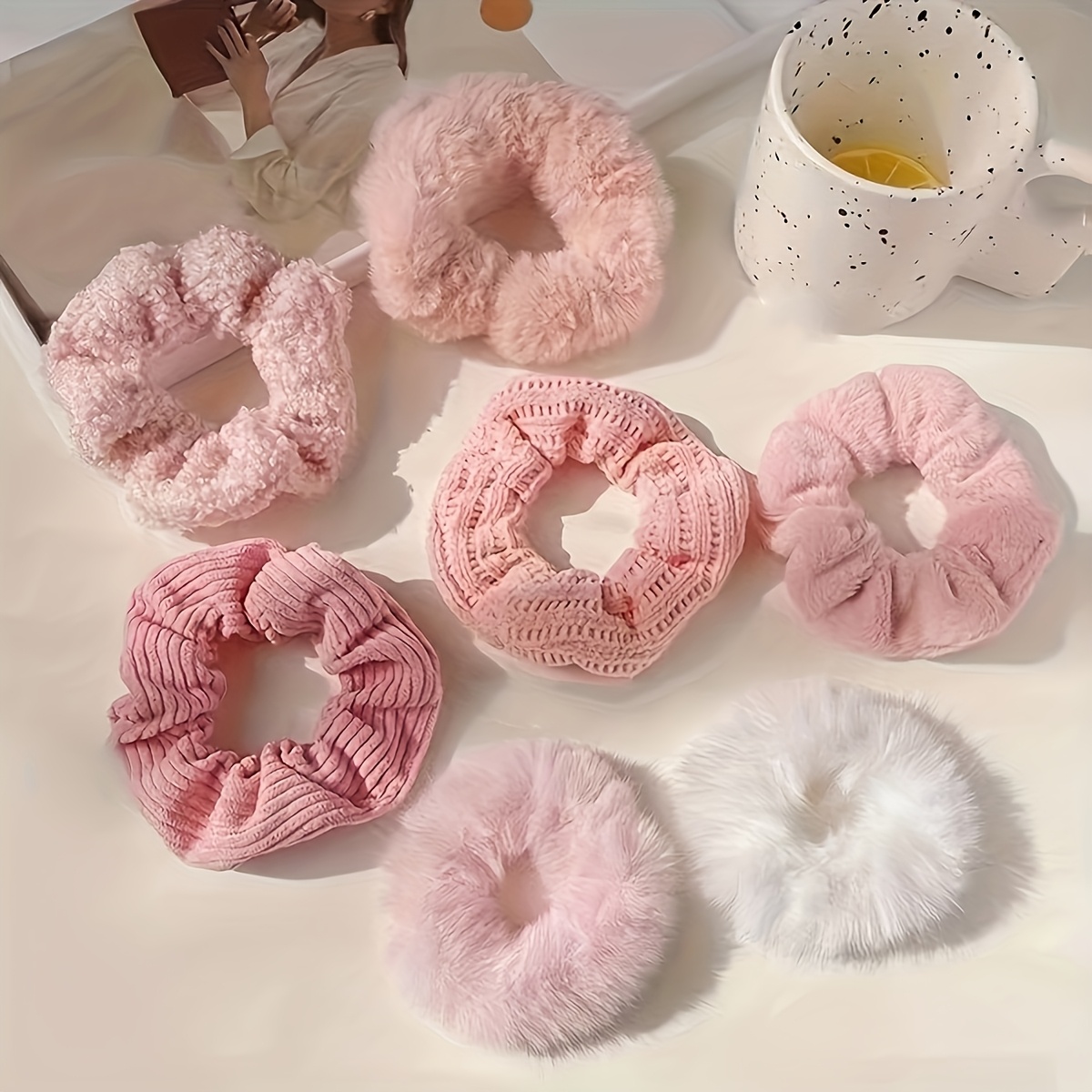 TEMU 7pcs Autumn And Winter Plush Hair Tie Set For, Featuring A Warm And Versatile Design