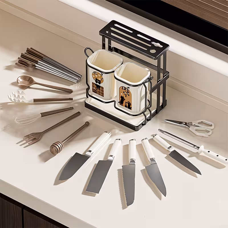 multifunctional kitchen countertop cutlery organizer stainless steel with drip tray ideal for knives forks and chopsticks storage suitable for home and commercial use Product details 2