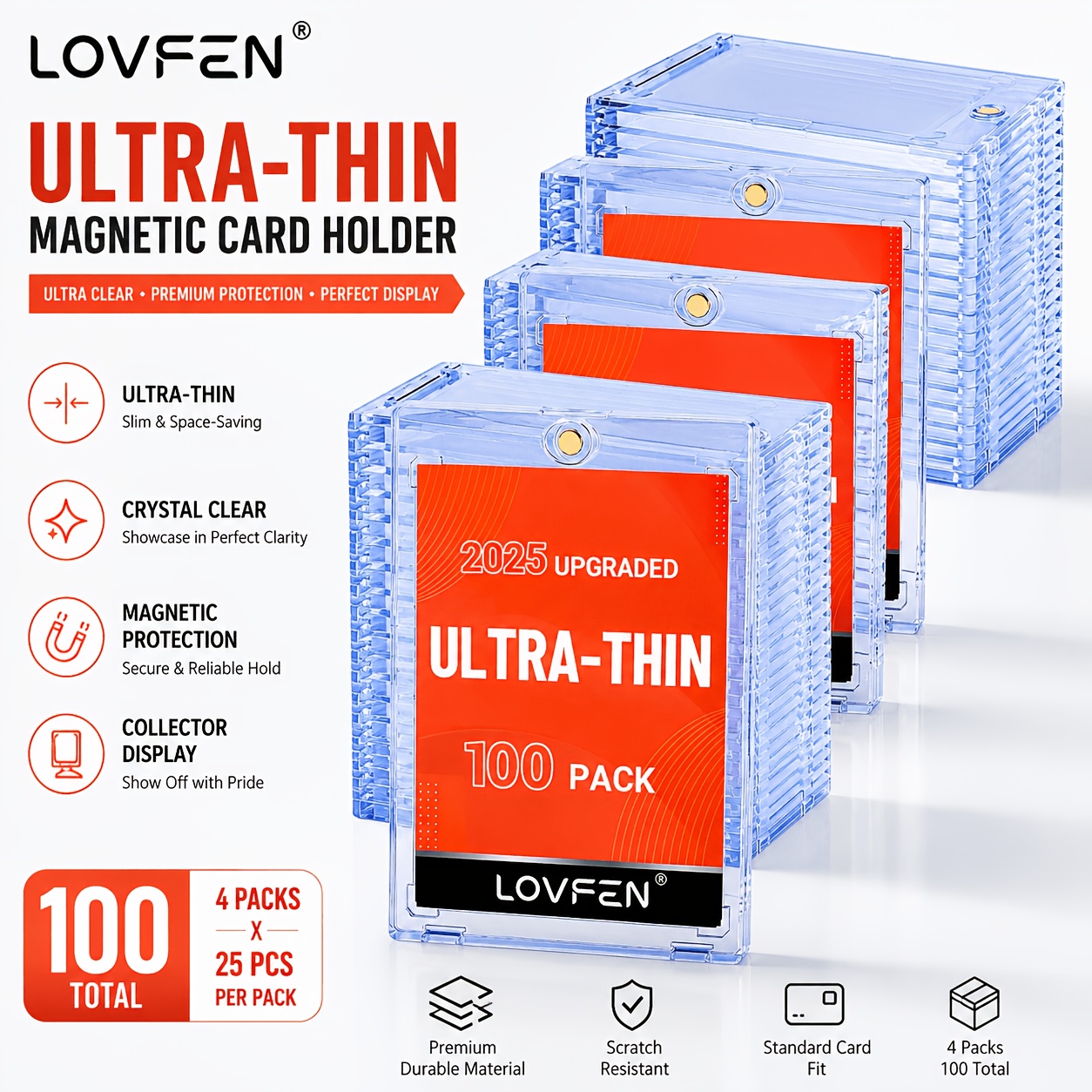 TEMU LOVFEN 100 Pezzi Porta Carte Magnetico, ULTRA- 35 Pezzi Singolo Tocco, Protezione UV Plastica per Carte da , Custodia Magnetica, Sport, Giochi,