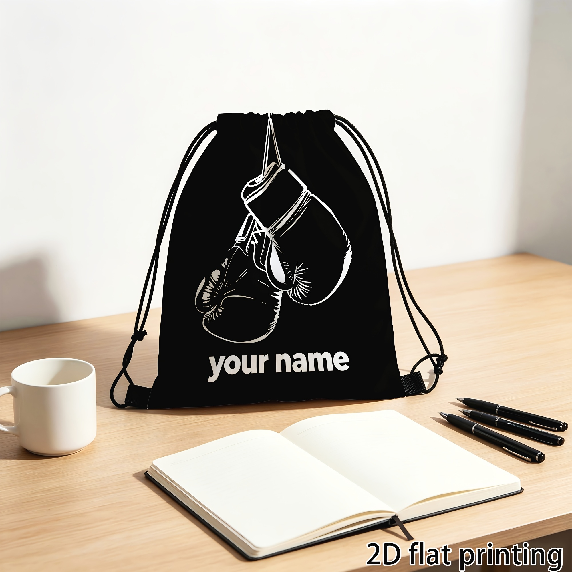 Customized Drawstring Backpack, Sports Bag with Boxing Gloves Print