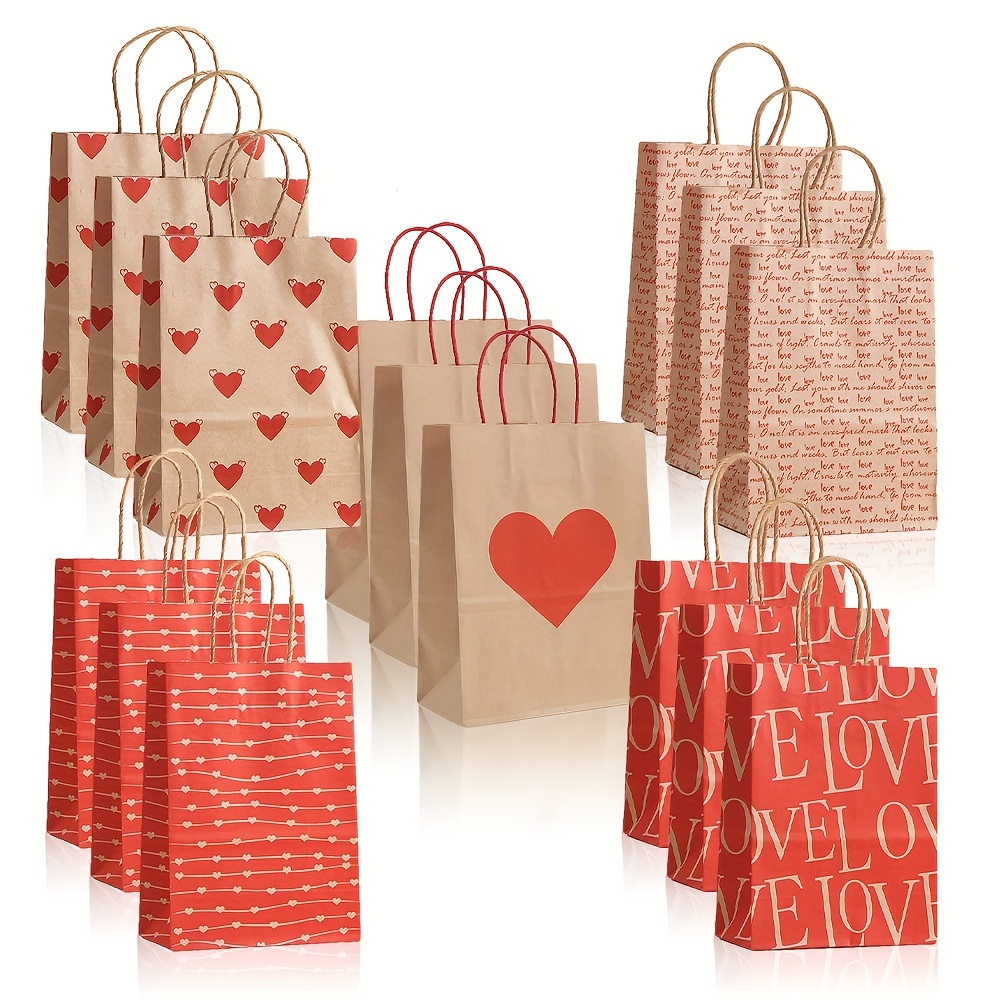 

30pcs Valentine's Day Paper Gift Bags With Handles, Assorted Heart & , Wedding, Bridal Shower, Birthday, Confirmation Party Favors And