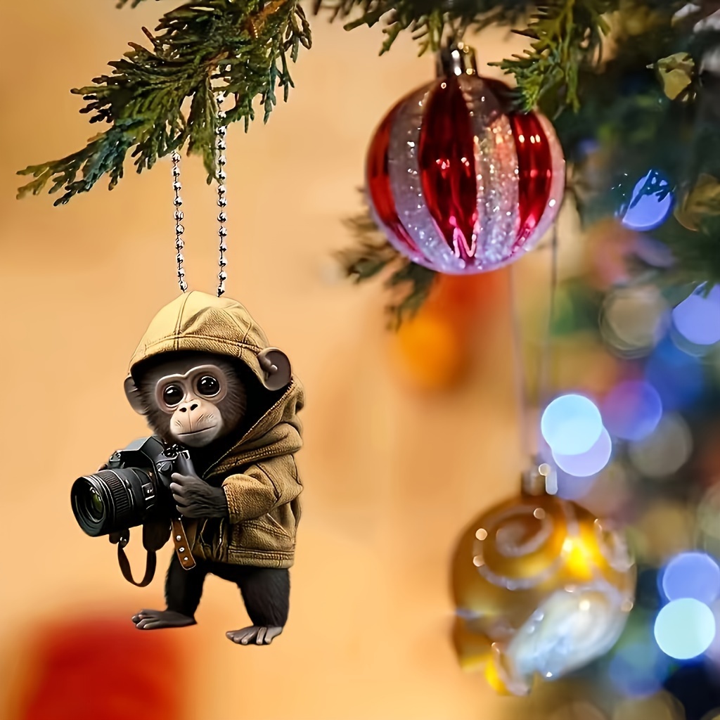 

Chic Monkey & Camera Acrylic Pendant - 2d Charm For Car Mirror, Backpack Keychain, Or Party Decor