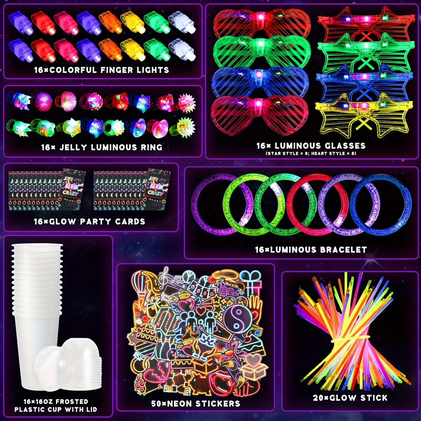 167 Pcs Glow In The Dark Party Favors Includes Glow Sticks Glow Glasses ...