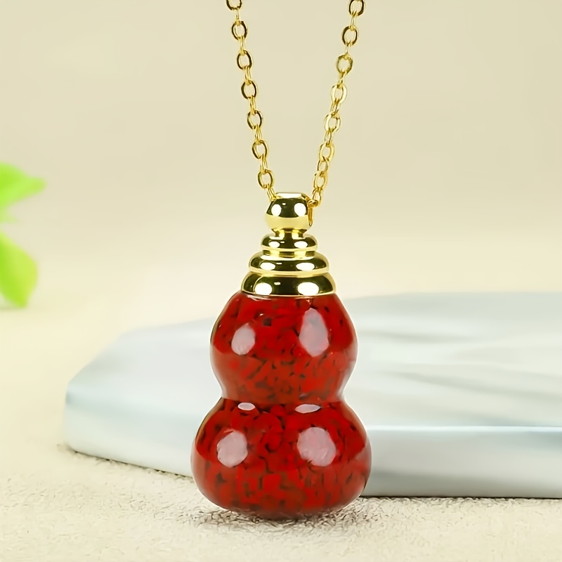 Sand Cinnabar Gourd Pendant Necklace, Unique Gift