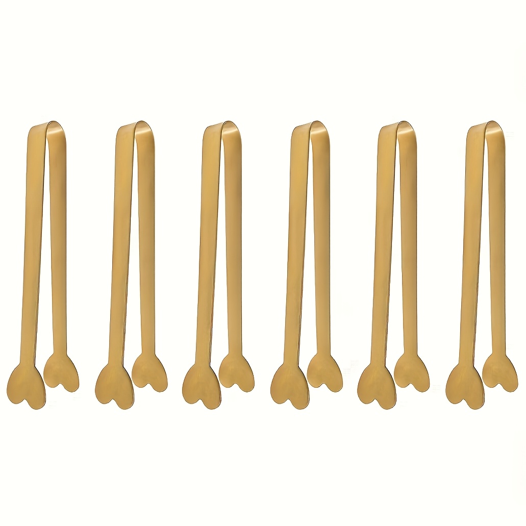 TEMU Lot de 6 mini pinces de service en acier inoxydable de cœur doré et argenté, pinces à nourriture pour sucre, glace, dessert, apéritif, ornements