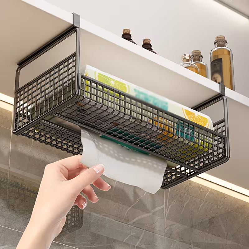 1pc wall mounted iron tissue holder hanging paper towel organizer for kitchen and bathroom no drilling required brand Product details 2