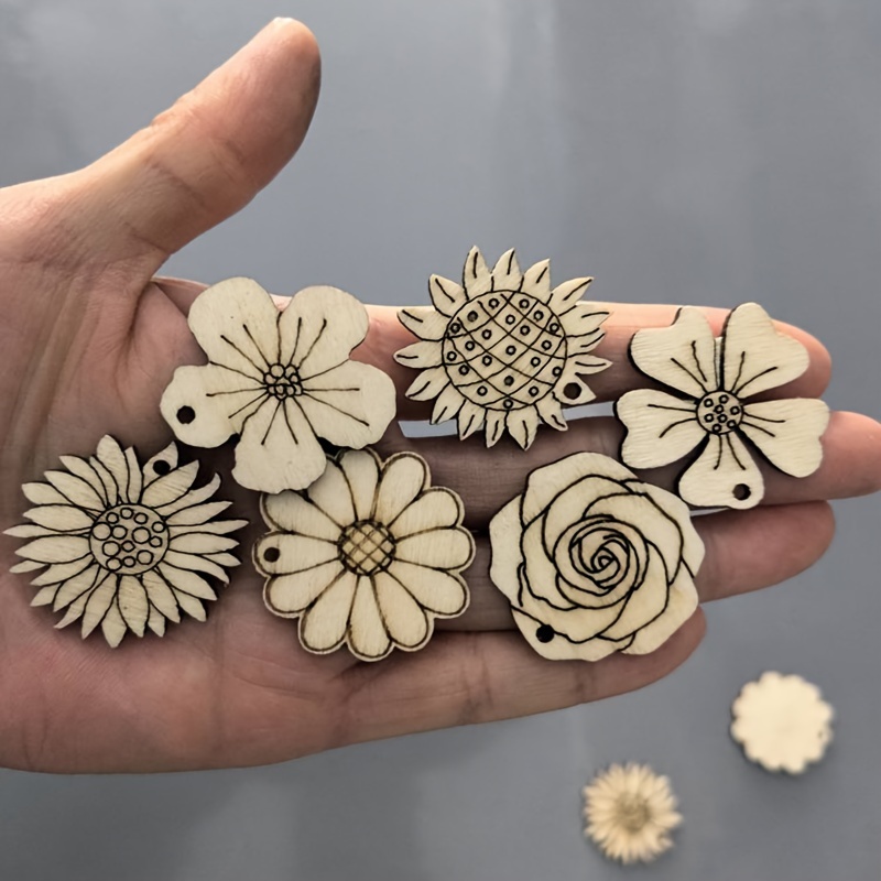 

20pcs Mixed Mini Wooden Flowers Shapes For Diy Crafts, Fairy Tale Home Decor, Garden Supplies - Ideal For Painting, Decorating & Staining