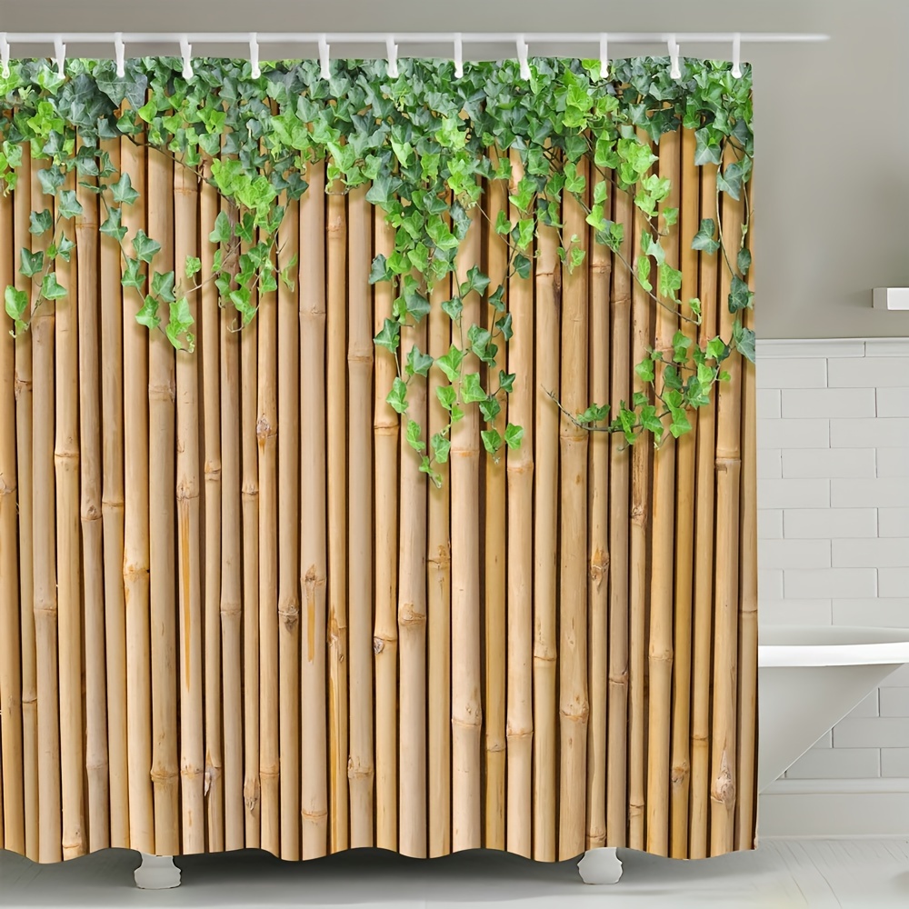 

Bamboo & Green Leaf Shower Curtain - Waterproof Polyester With Hooks, Machine Washable, Perfect For All Seasons Bathroom Decor, 70.8x70.8 Inches