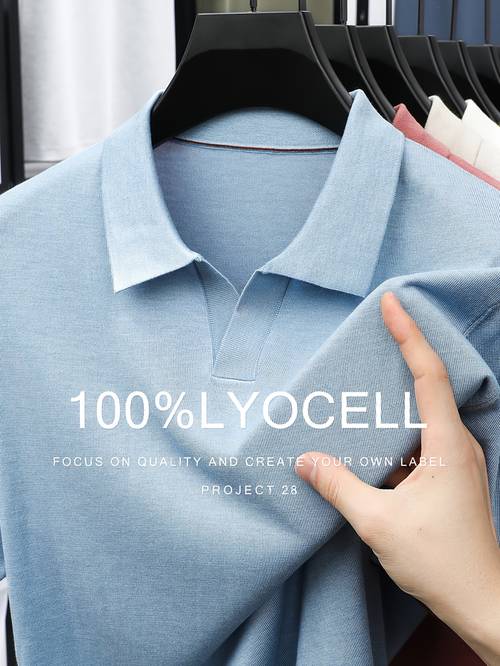 item picture 100 fiber natural healthy fabric high quality light luxury mens short sleeve seagull collar turtleneck knit shirt fashion casual suitable for outdoor sports golf base layer top easy light stand up collar shirt s