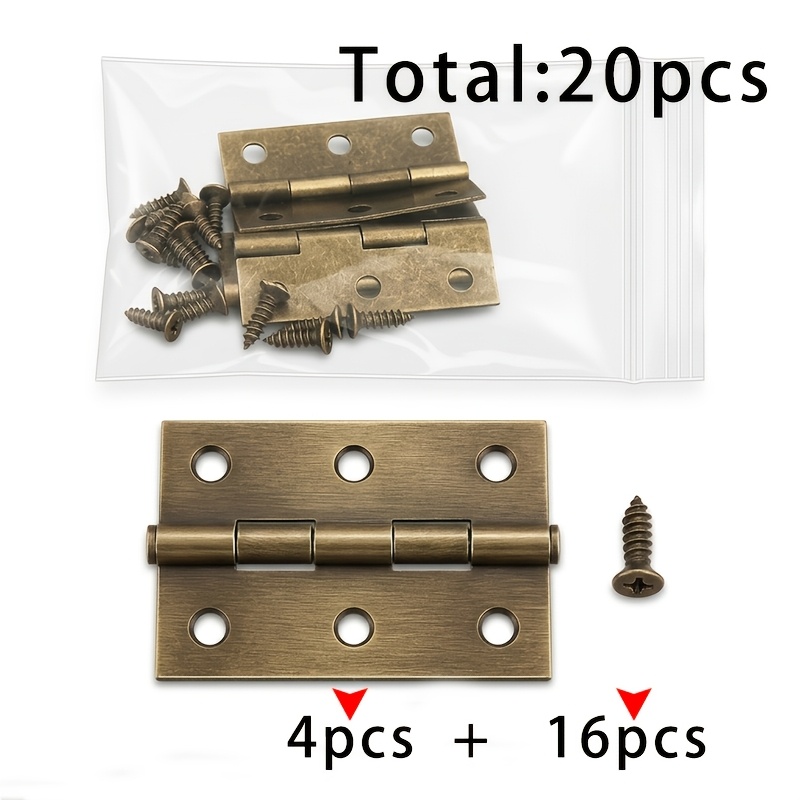 TEMU 4 cerniere vintage pollici + 16 viti da 3X12, per un totale di 20 pezzi, cerniere per la lavorazione del legno, 4 cerniere vintage, per scatole