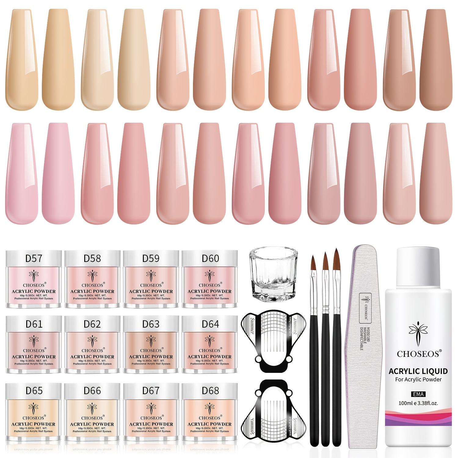 Acrylic Nail Powder & Acrylic Liquid Combo-12 Colors (0.), 3.38 Fl Oz Glue, 25pcs Manicure Tool Set For Home Use, Strong , Smooth Application, Stunning End