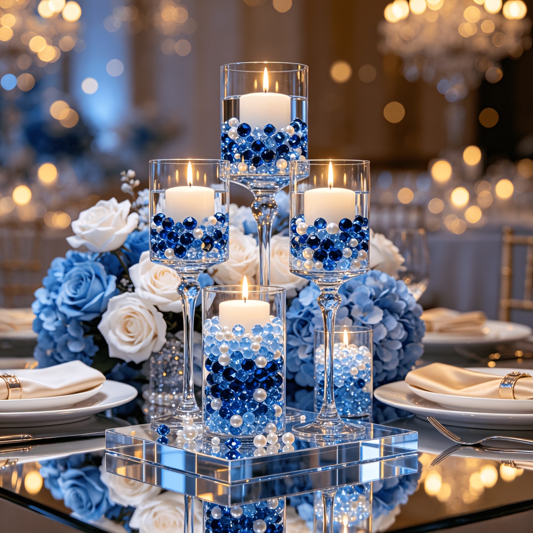 TEMU 1210pcs Blue Diamond, Beads, Small Pearls, Vase Fillers, Table Scatter Decorations, Center Decorations, Crystal Table Decorations, Wedding Table
