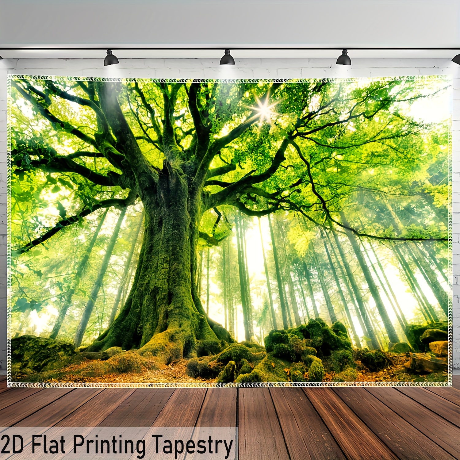 TEMU 2d Flat - 2d Flat - [2d Flat Printing] 1pc Ultra Large Size Sunshine Tree Landscape Photo Background Wall Hanging Large Size Polyester Tapestry
