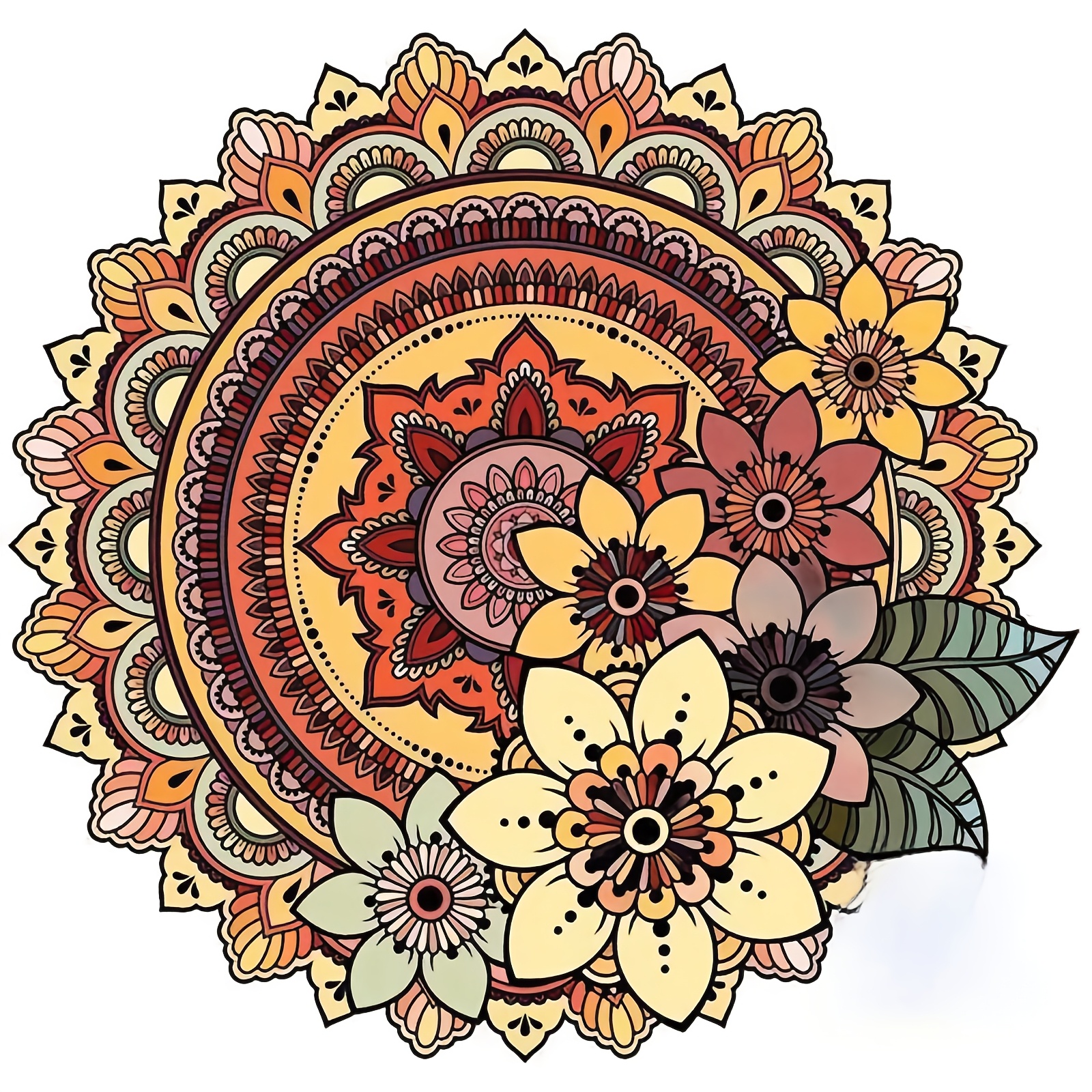 DIY Cross Stitch Print Kit, Frameless, Round Floral Decorative Pattern