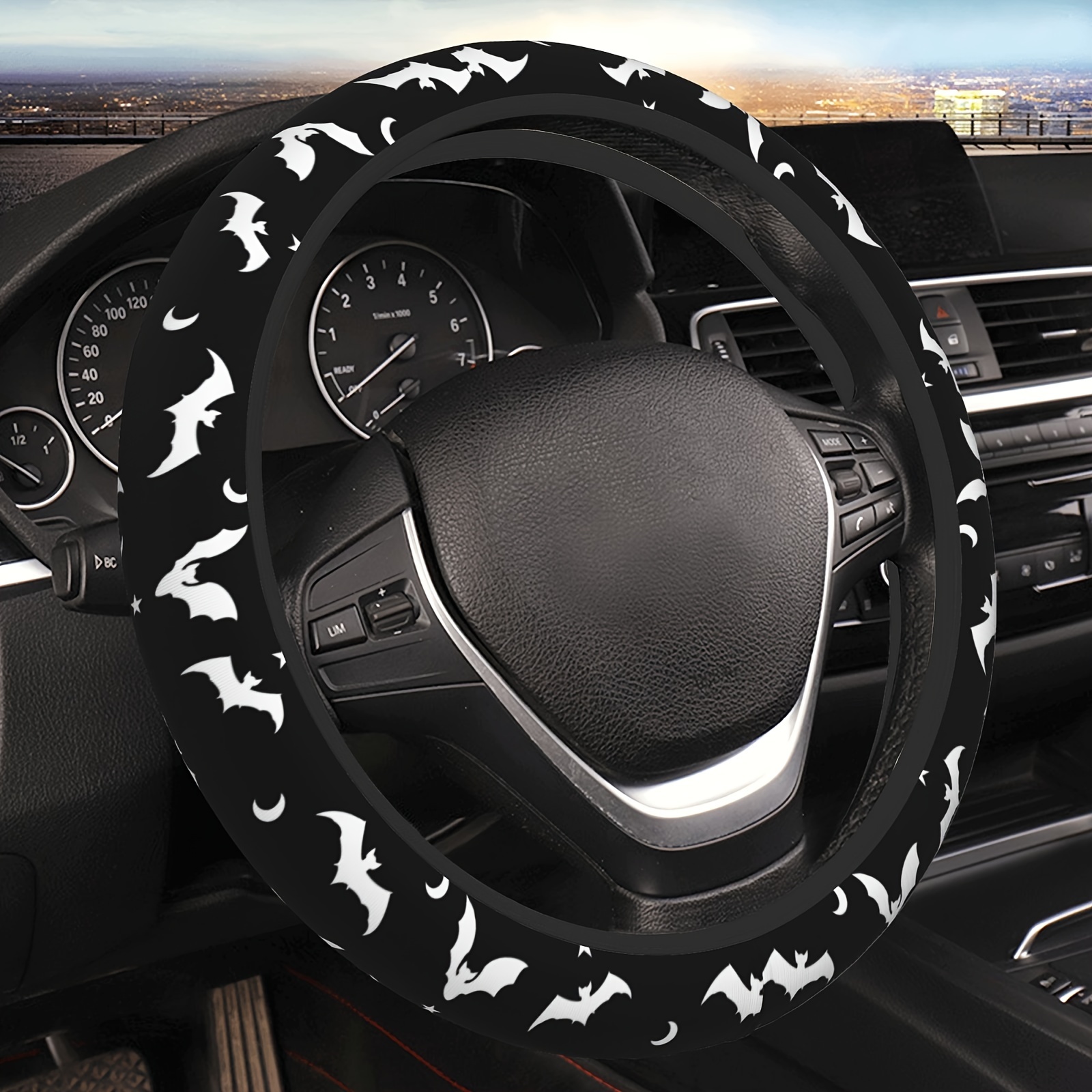 

Universal 15-inch Elastic Steering Wheel Cover With Non-slip Grip, Polyester Fiber Material, No - Stylish And Comfortable Car Accessory