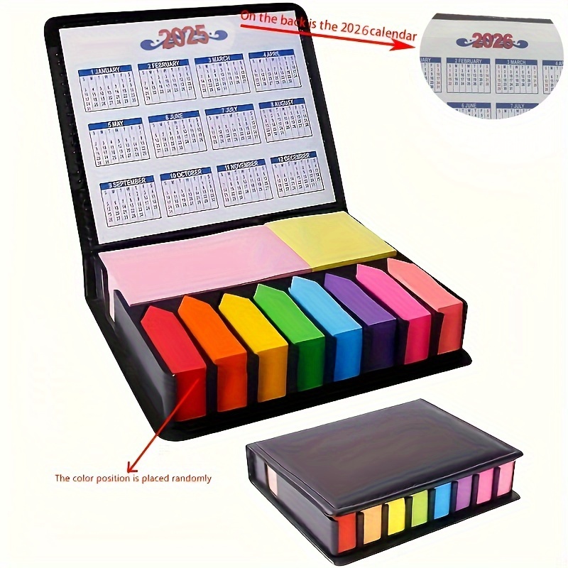 

2025-2026 Calendar Desk Organizer: 2000 Pages, 1000 Sheets, Multi-color Sticky Notes, Leather Cover, 13cm X 5.1cm