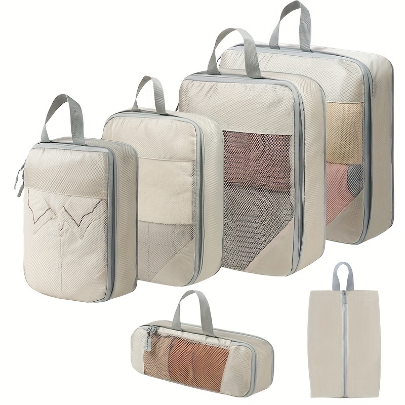 

Ensemble de 6 sacs à vêtements de mode - Rangement de compression en polyester pour vêtements, chaussures, accessoires - Cubes d'emballage de voyage avec poignée - , origine diverse