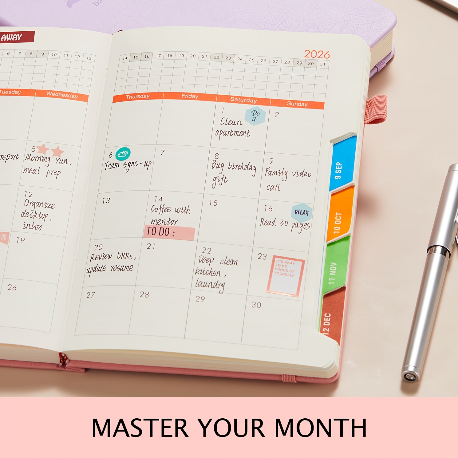 2026 planner daily monthly calendar jan 2026 dec 2026 a5   leather cover planner with   schedules 12 monthly tabs   stickers for daily tasks and monthly goals 5 7 x 8 4 Product details 2