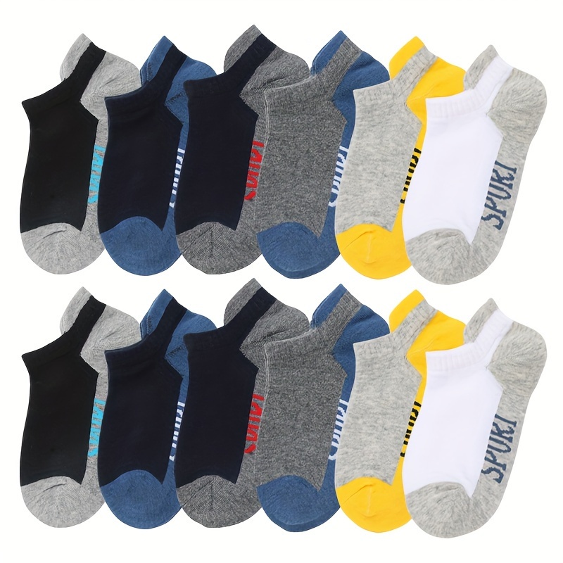 Image of 6 Pairs/12 Pairs Of Student Sports Socks, Sports Thin And Sweat Absorbing Shallow Mouth Socks, Heel Protection, And Summer Boy Socks, For Teenager
