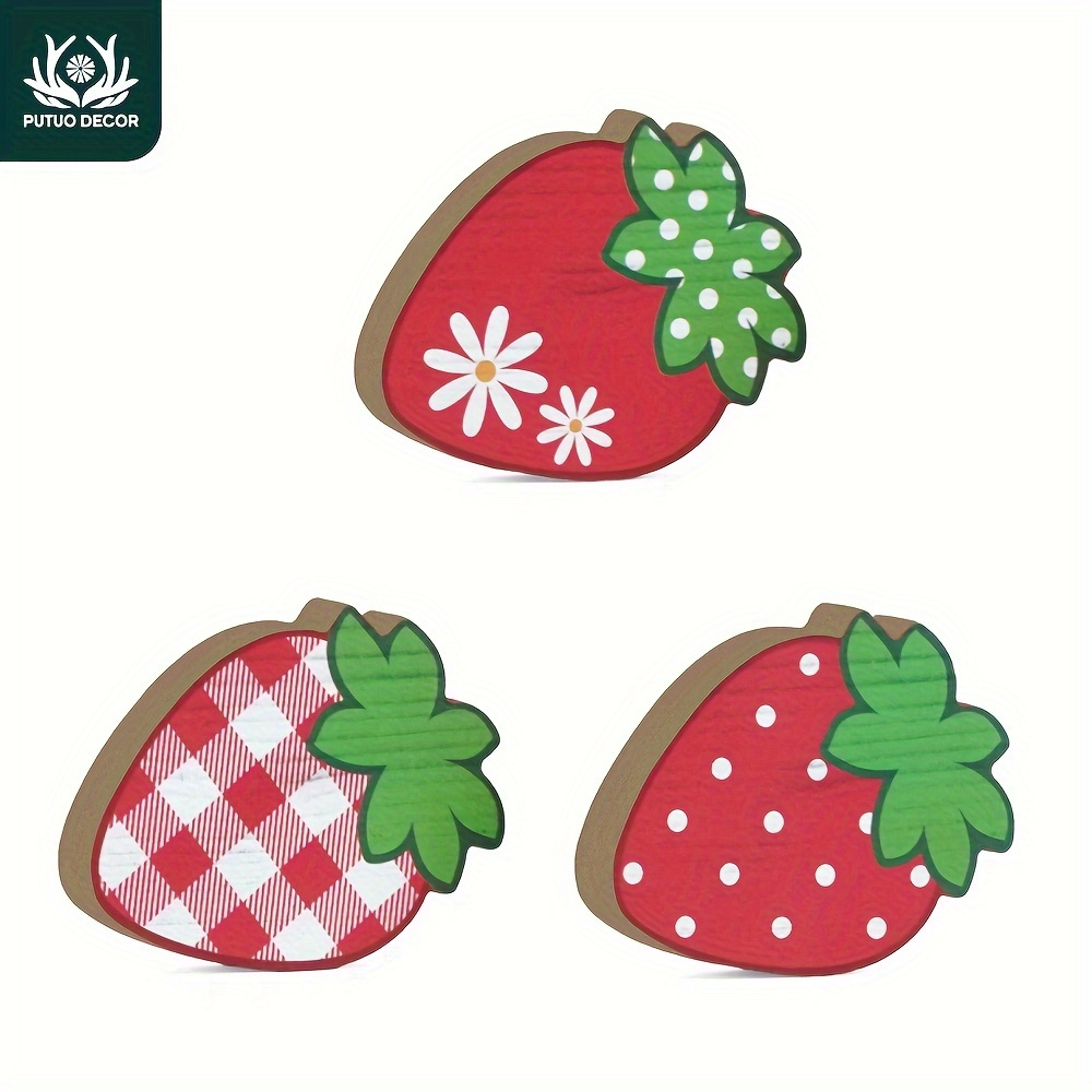 

Charming Strawberry Wooden Signs 3pcs Set - Perfect For Home, Farmhouse, Cafes & Fruit Shops Decor Decor Strawberry Decor Home