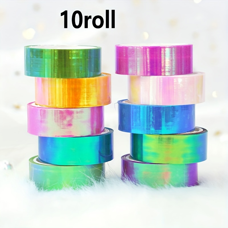 

10 Rolls Rainbow Laser Tape - Mixed Color, Waterproof, Plastic Surface Recommended, Cool Gradient Holographic Diy Decals For Scrapbooking And Crafts