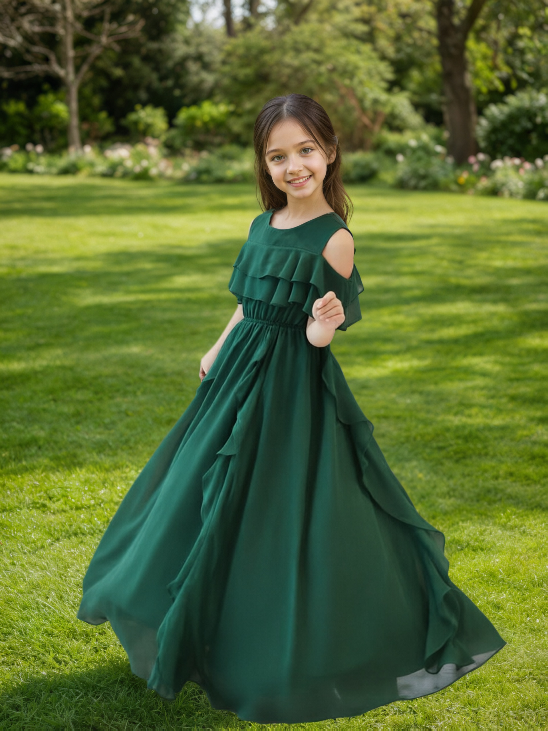 new summer style dark green chiffon shoulder ruffle hem - Temu Iceland