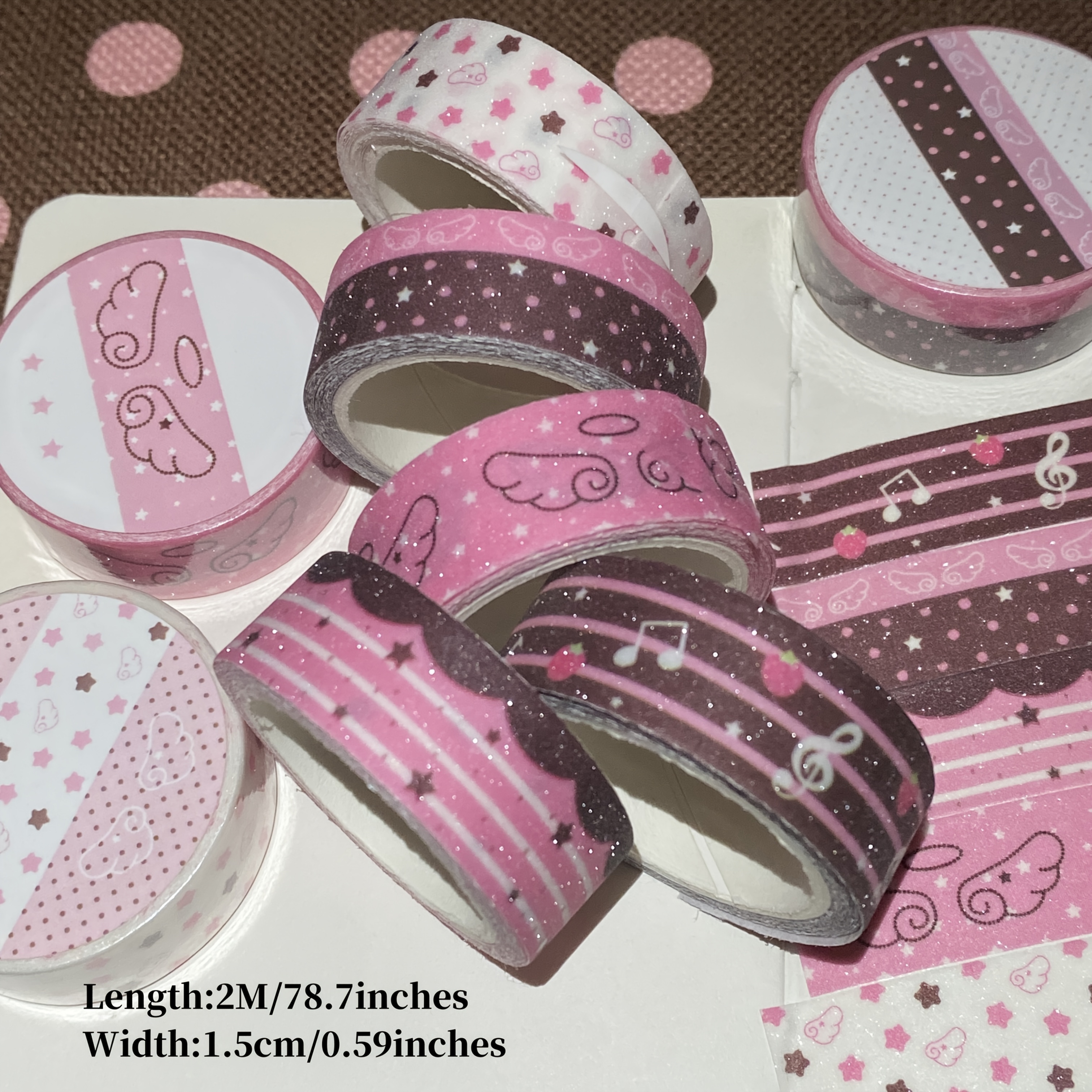 TEMU Nastro Washi Casual con Glitter Opachi Marrone Fragola Cioccolato, a Forma di Ali, Decorazione per Journal, Sacchetto Regalo, Adesivo Sigillo