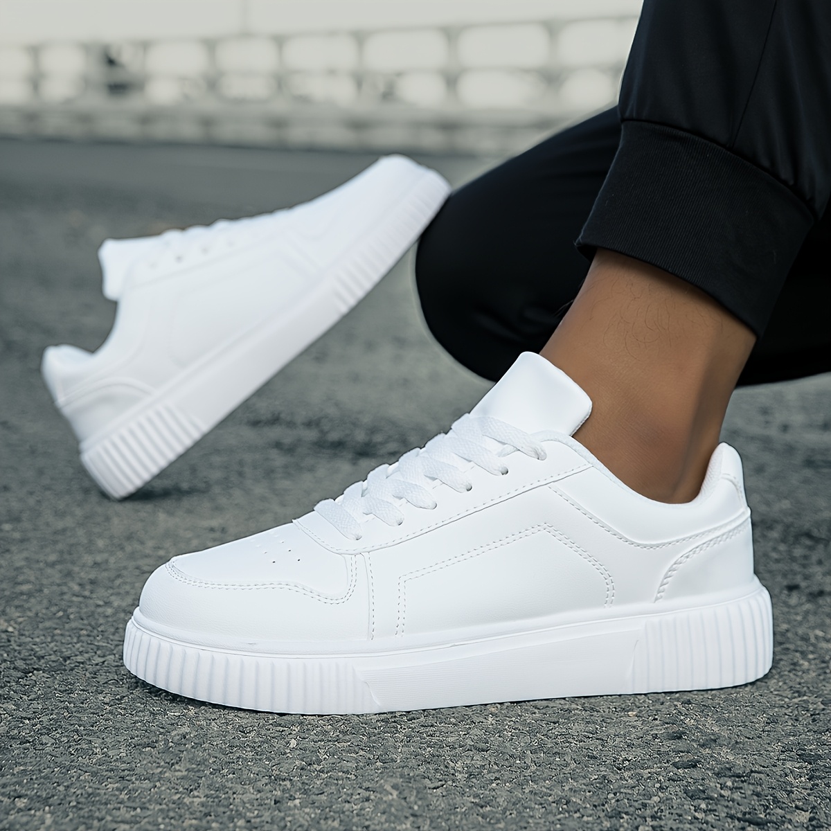 TEMU Sneakers, High-quality 2026 New Style Breathable Lightweight White Shoes With , Comfortable Flat Sole Women's Shoes, Versatile Women's Skate