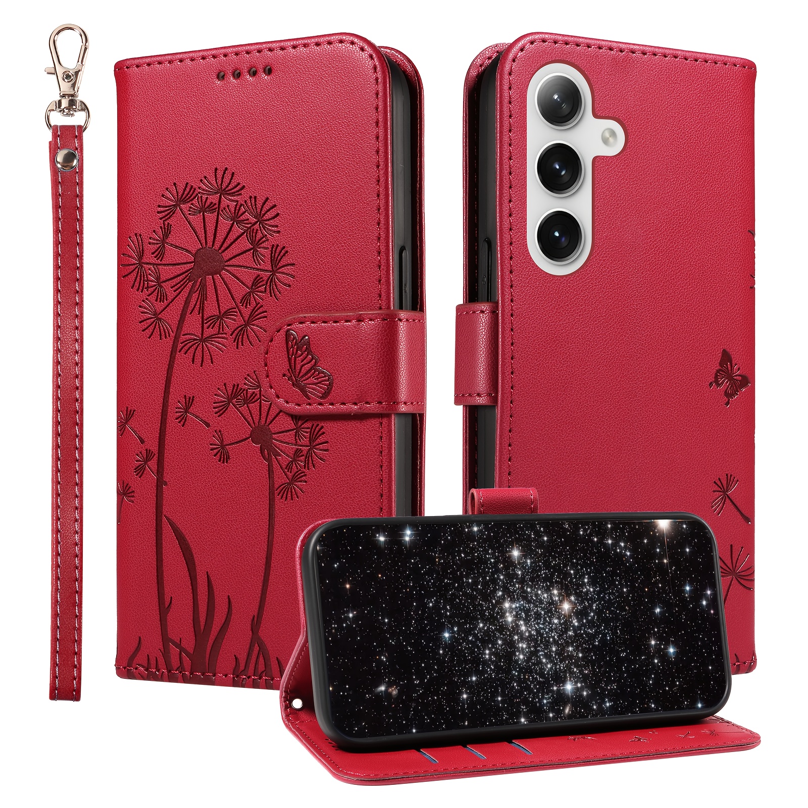 TEMU Phone Case: Dandelion Premium Texture Slot- Card Holder With Slots And Stand, Cute Synthetic Leather Phone Case, Suitable For Galaxy A56 A36 A26