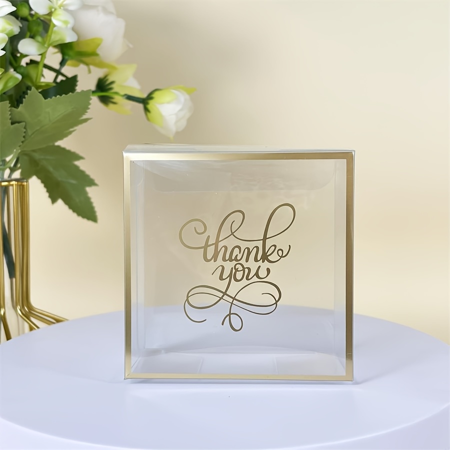 E-shop 20 Stück Transparente PVC-Verlobungsgeschenkbox mit Goldfolien-Textdesign für Partythemen und Versammlungen