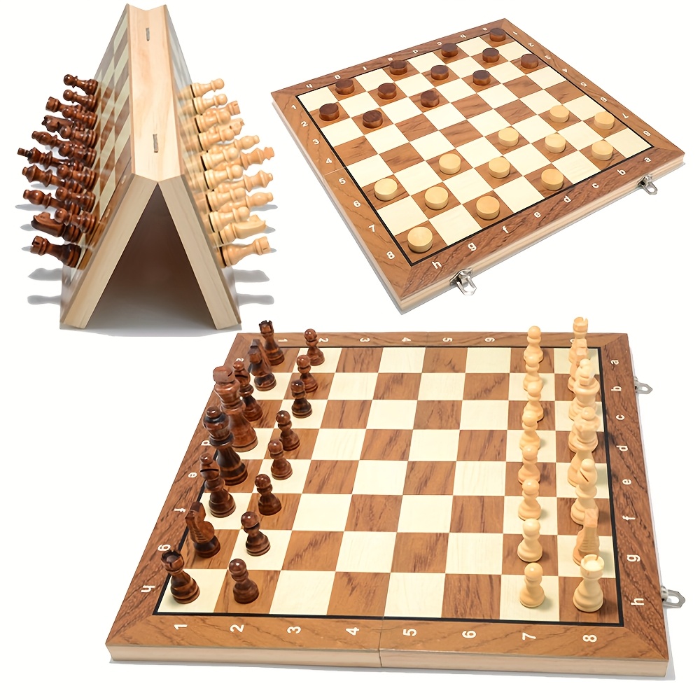 1 set wooden chess board game storage slots