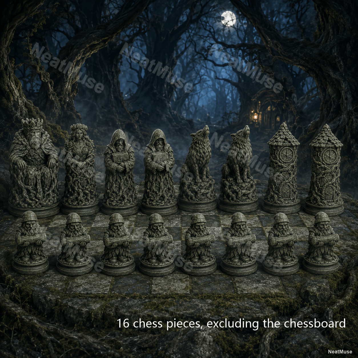 Image of Forest Dark Fairy Tale Chess Pieces, Exquisite Spirit Relief Art Ornaments, Creative Tabletop Decor For Collection & Gifting Suitable For Halloween And Christmas