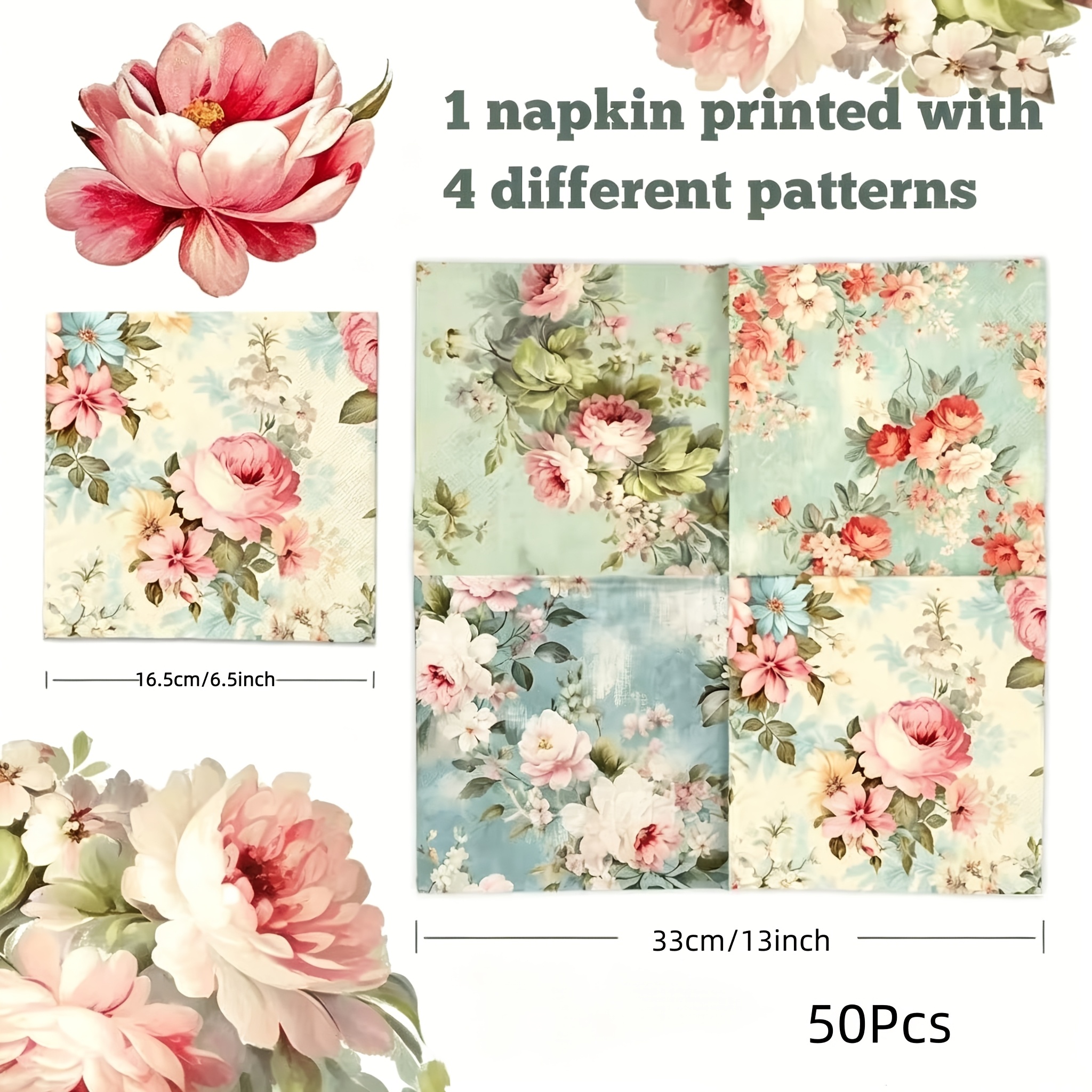TEMU 10/30/50 Vintage Floral Napkins, Double-layer Bohman Bee Floral Watercolor Paper Napkins, 16.5cm/6.5in Party Napkins, Suitable For Spring Plum