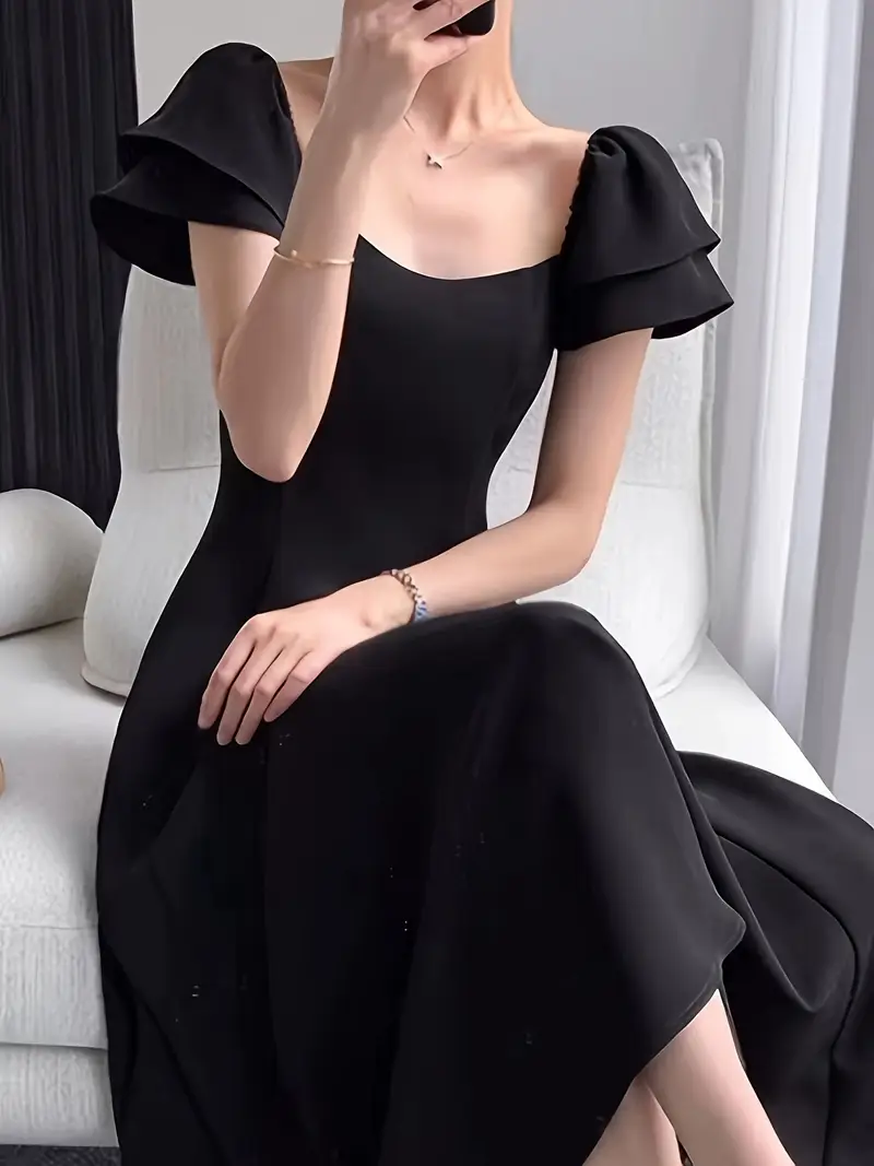 black dress womens waist square collar hepburn skirt women's - Temu black dress womens waist square collar hepburn skirt women's - Temu