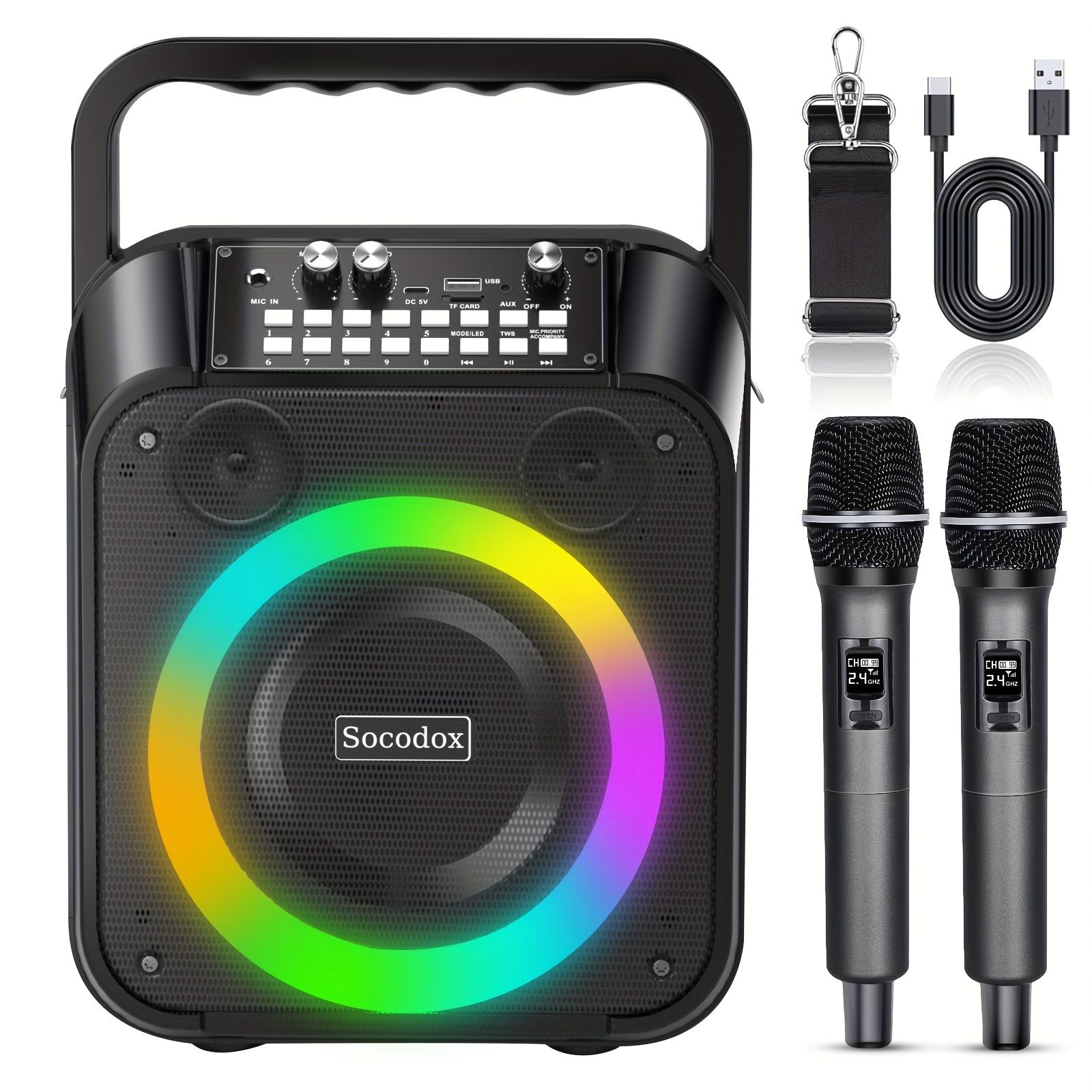 TEMU Karaoke Machine, Portable Wireless 5.3 Speaker With 2 Wireless Microphones For Adults, Pa System With Dual Silicone Diaphragm And Echo