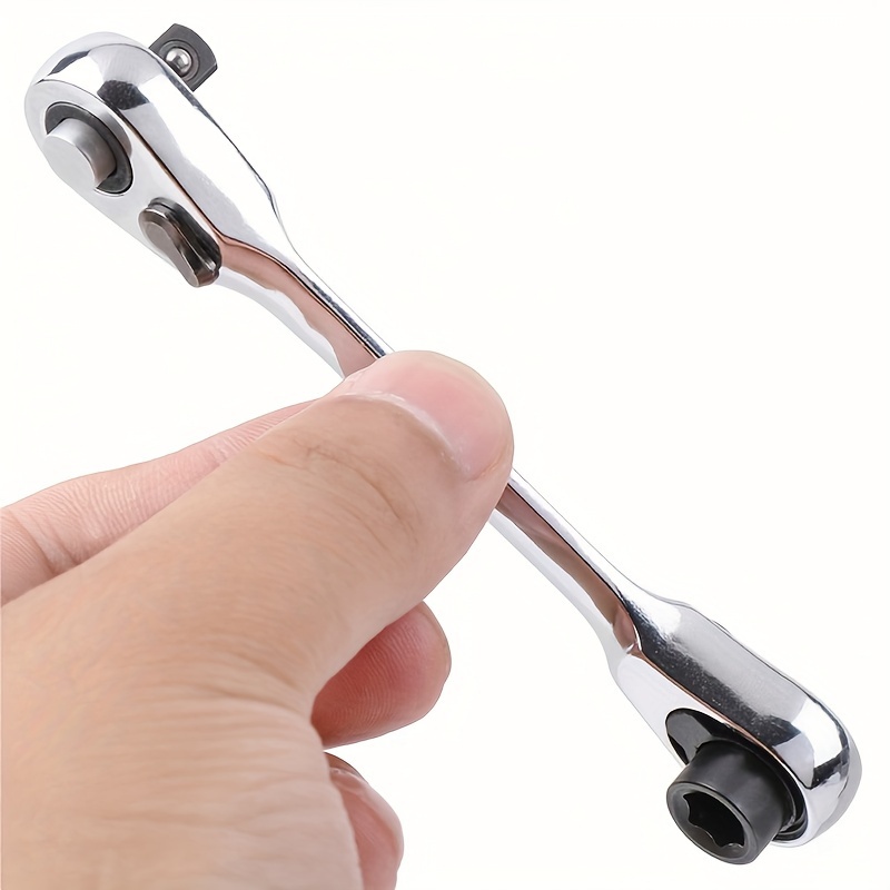 

Compact 2-in-1 Ratchet Wrench - Steel, Double-sided With 1/4" Square & Hex Sockets, Portable Torque Tool, Mini, Screwdriver