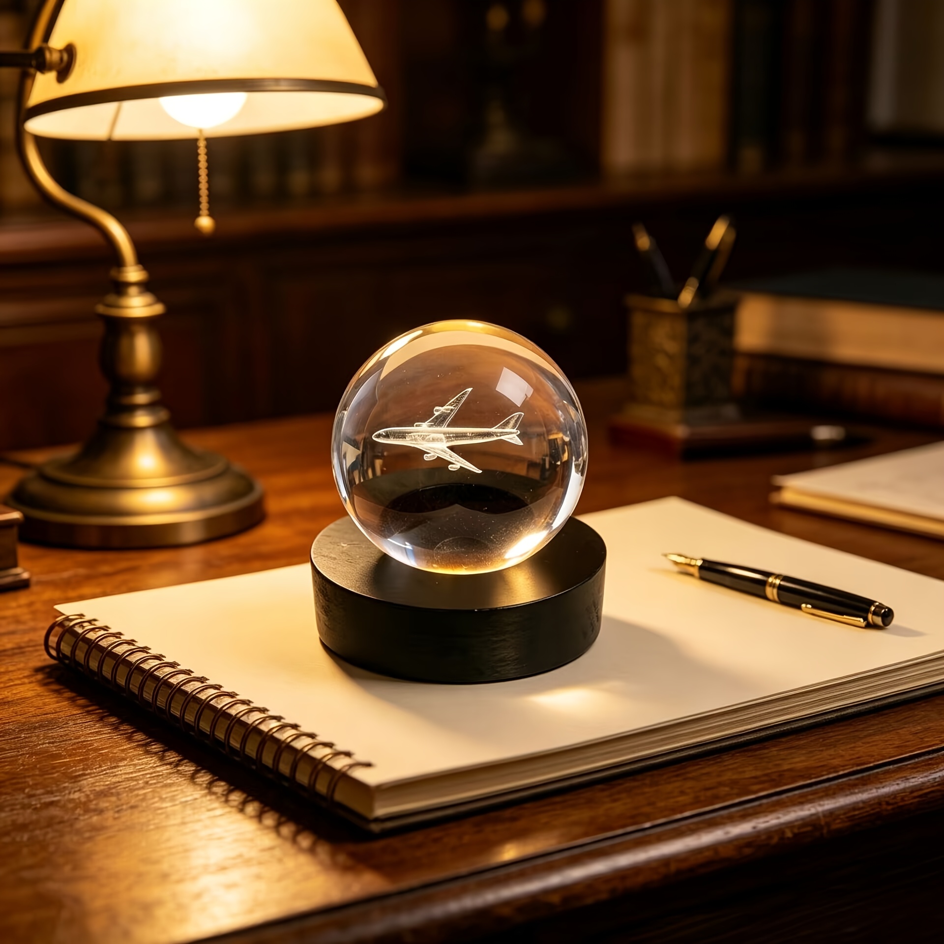 TEMU 3d Laser Engraved Aircraft Crystal Ball Ornament, Featuring A Transparent Texture And A . It Serves As A Collectible Gift For Aviation
