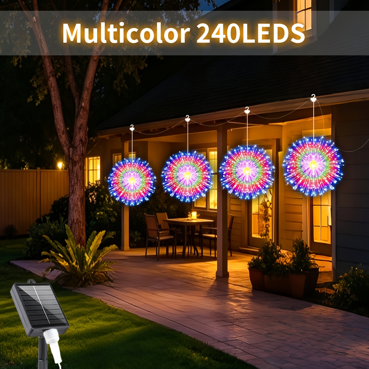 TEMU 5/4pcs Solar Suspended Fireworks Light String, Christmas String Lights, Including 300/240 Leds, 8 Modes, Light Sensing Switch, Smart Light,