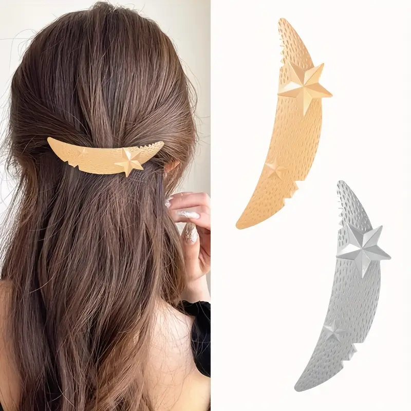 2pcs 1pc elegant moon star hair clips alloy spring clips for women one row half up hair clips high ponytail clips   mother s day ramadan easter and school reunion gifts anime style solid color 14 Product details 0