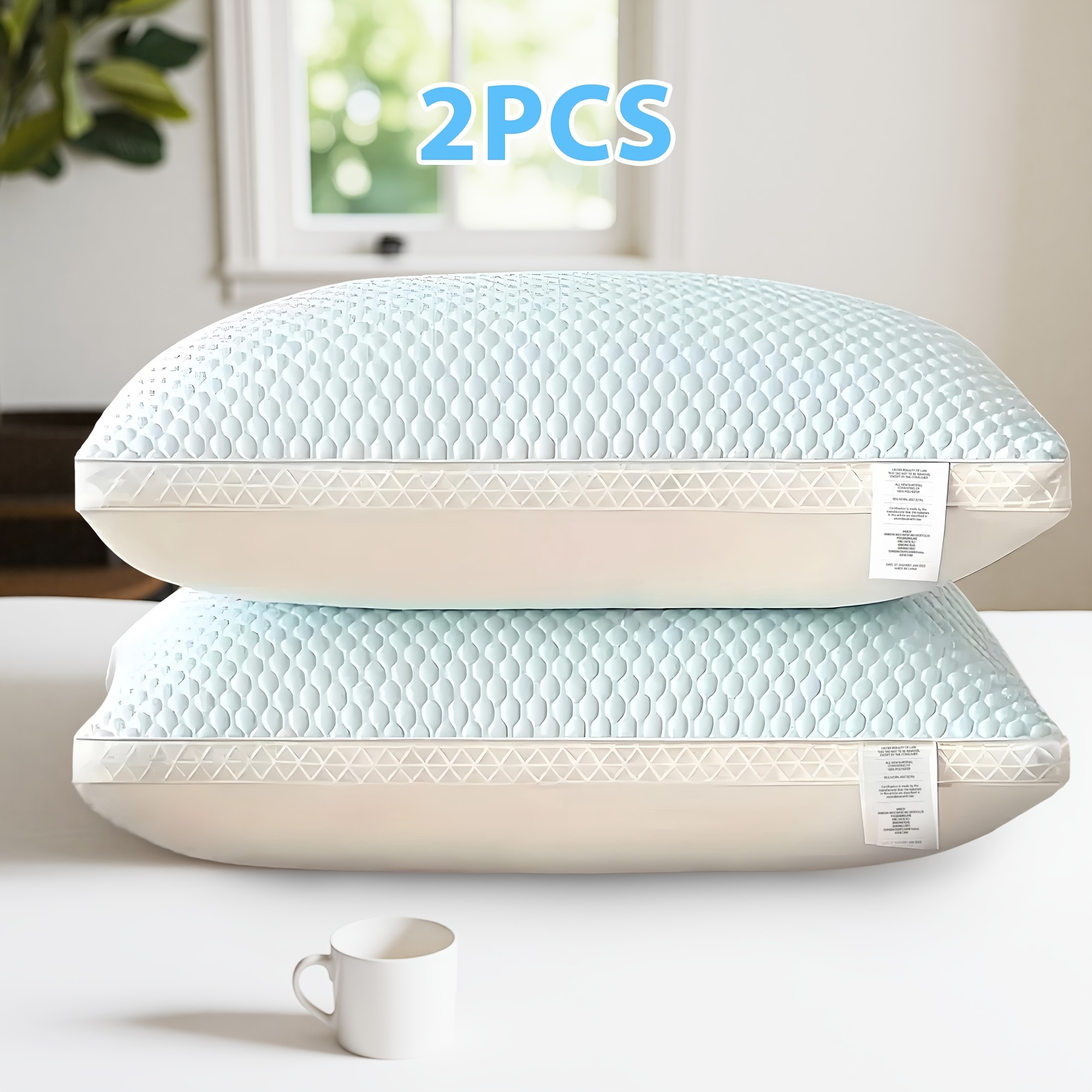 TEMU 2-pack Cooling Bed Pillows, Non-collapsing Soft Support With Neck Support, Breathable & Machine Washable, Bed Pillows For Back & Side Sleepers