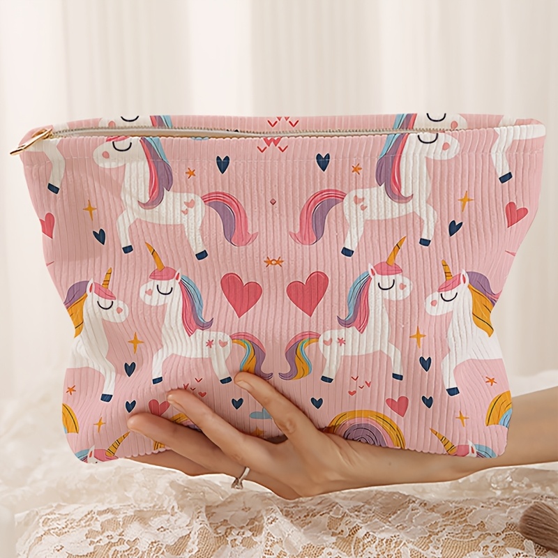 E-shop Kordelius-Make-up-Tasche mit Liebes-Einhornmuster - Leichte Make-up-Tasche mit Reißverschluss, multifunktionale Make-up-Aufbewahrung, geeignet