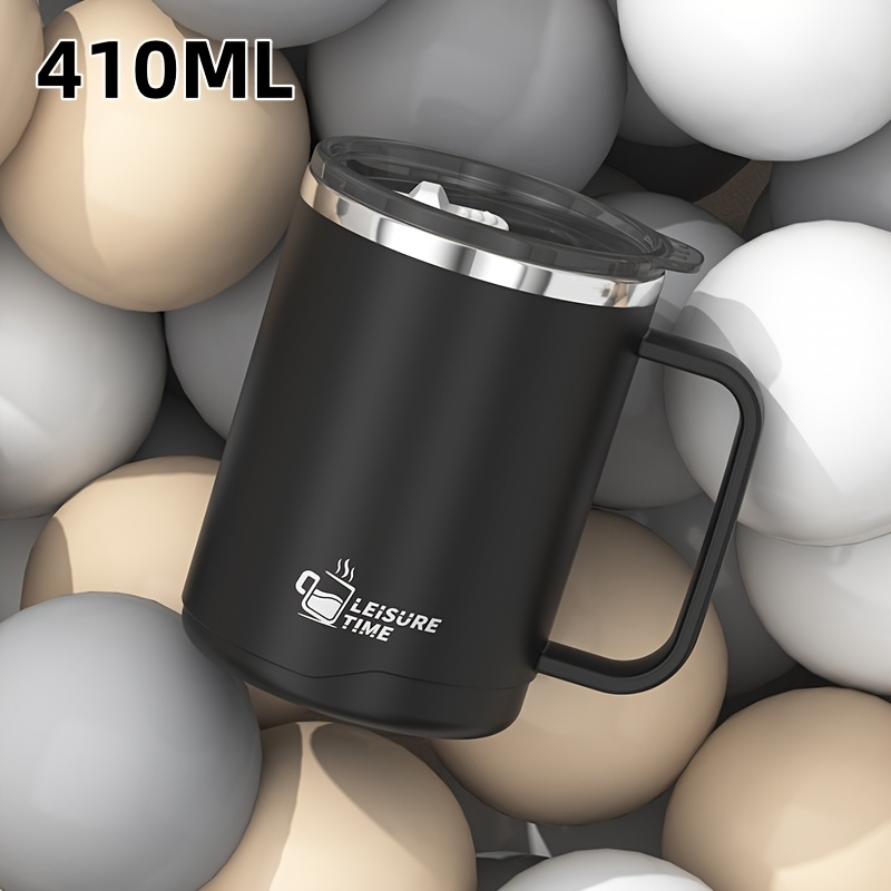 Image of 1pc Stainless Steel Mug With Lid, Double-layer, With Handle, Anti-scalding, Anti-fall Water Cup, Coffee Cup, Portable Outdoor Water Cup, Christmas Birthday Holiday Gift