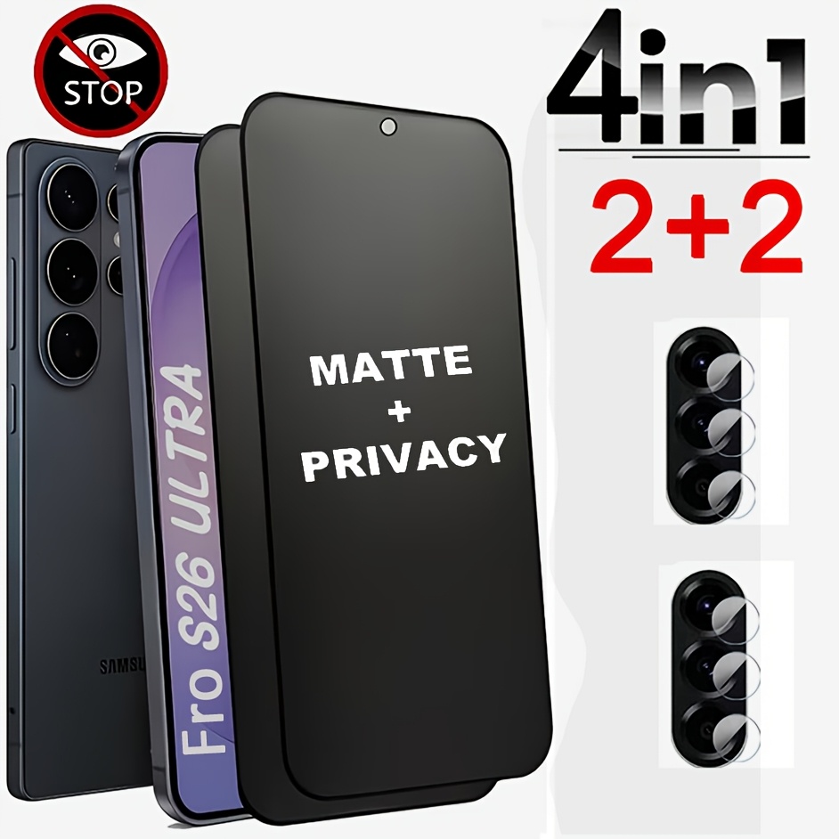 TEMU 4pcs Set, 2pcs Privacy Matte Ceramic Films And 2 Sets Of Camera Lens Protection Films, Suitable For Galaxy S26