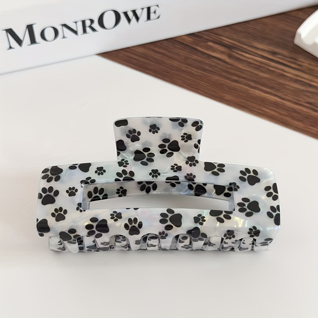 TEMU 1pc Women's Cute Dog Paw Rectangular Large Size Hair Claw Clip Hollow Square Puppy Footprint Gradient Hair Clip, Back Of Head Updo Hairstyle